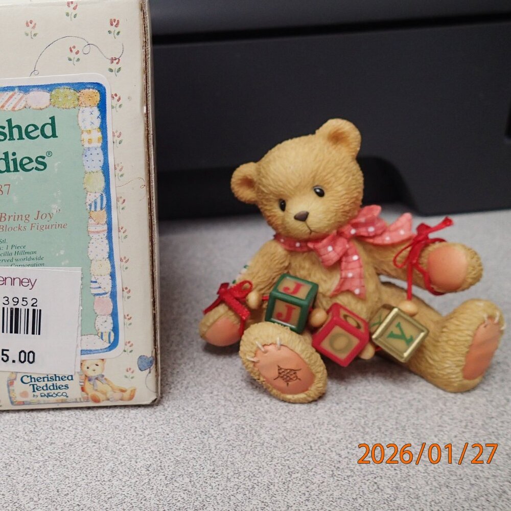 Joy " You Always Bring Joy" Bear Holding Joy Blocks Cherished Teddies Figure